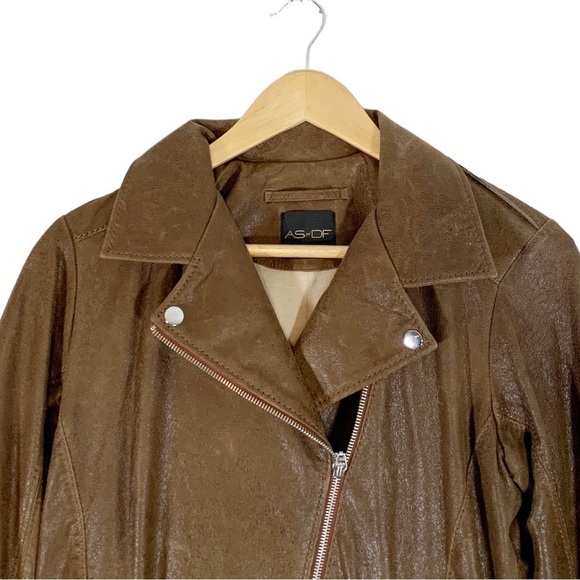 AS by DF Leather Moto Bomber Jacket Size Small - Picture 3 of 11